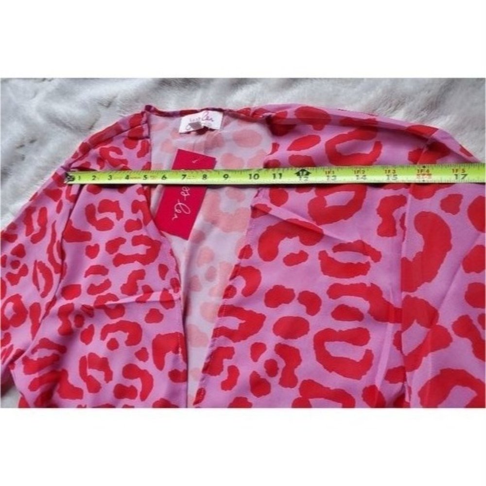 New W/Tags One Size Jess Lea feeling sassy leopard kimono Pink and Red Sheer - Picture 5 of 12